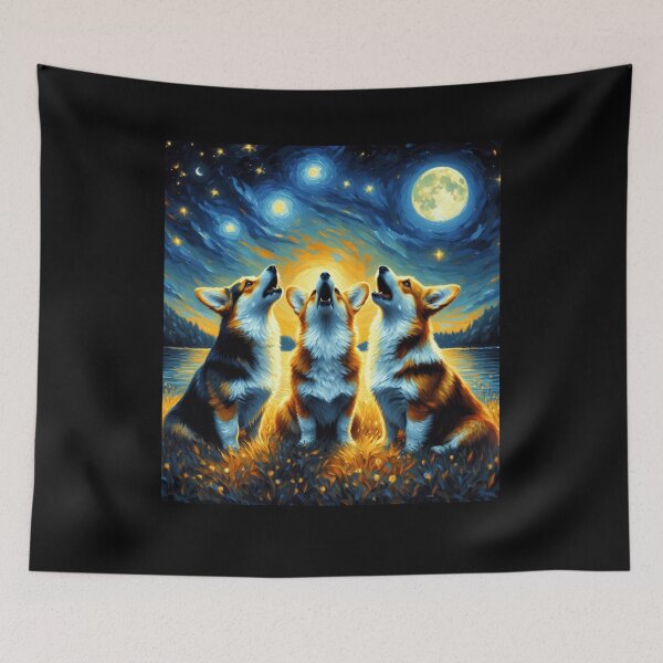 Item preview, Starry Night Three Corgis Howling at Moon Dog Lover designed and sold by Kimberley King Art  King Art.
