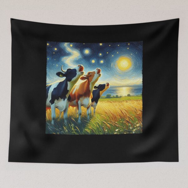 Item preview, Starry Night Three Cows Howling at Moon Van Gogh Lover designed and sold by Kimberley King Art  King Art.