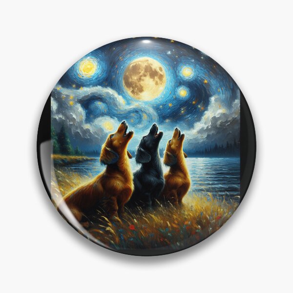 Item preview, Starry Night Three Dachshunds Howling at Moon Dog Lover designed and sold by Kimberley King Art  King Art.