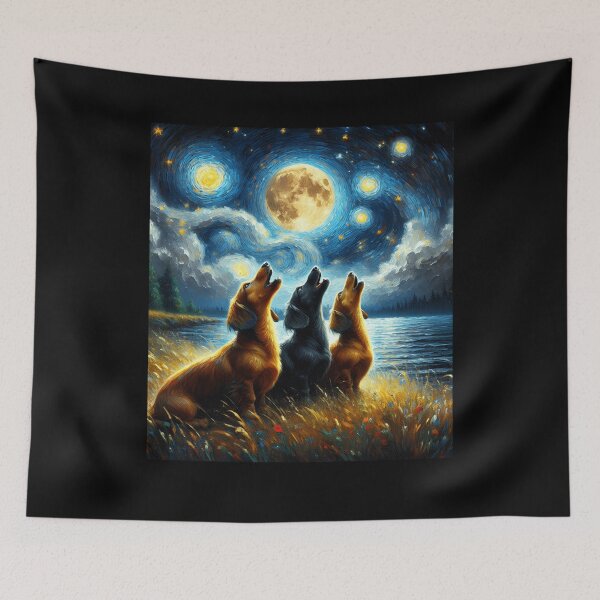 Item preview, Starry Night Three Dachshunds Howling at Moon Dog Lover designed and sold by Kimberley King Art  King Art.
