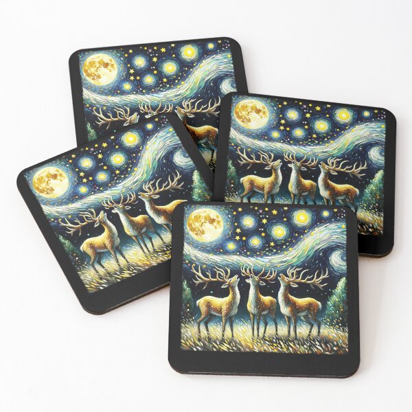 Item preview, Starry Night Three Deers Howling at Moon Van Gogh Lover designed and sold by Kimberley King Art  King Art.