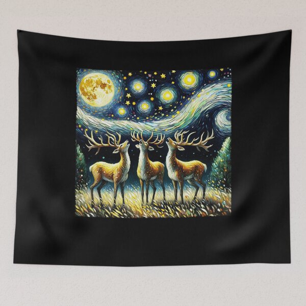 Item preview, Starry Night Three Deers Howling at Moon Van Gogh Lover designed and sold by Kimberley King Art  King Art.