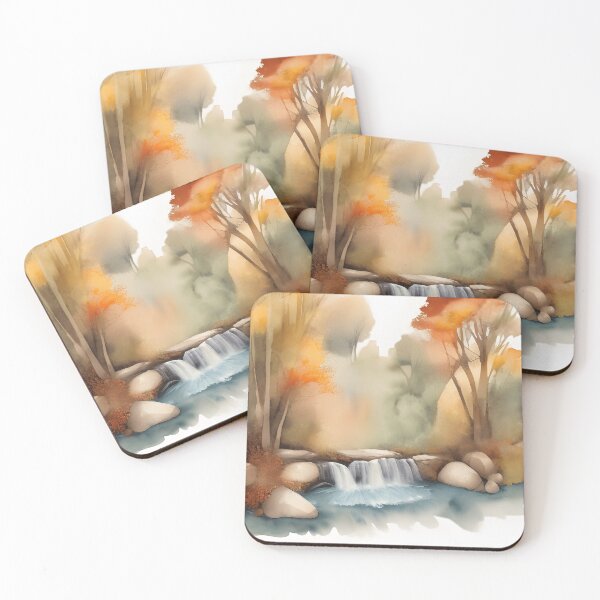 Item preview, Waterfall in Autumn Landscape Watercolor Painting | Watercolor Landscape | Watercolor Art | Watercolor Scenery designed and sold by UnhingedBird.