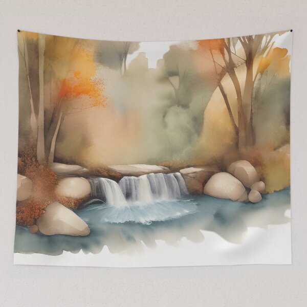 Item preview, Waterfall in Autumn Landscape Watercolor Painting | Watercolor Landscape | Watercolor Art | Watercolor Scenery designed and sold by UnhingedBird.