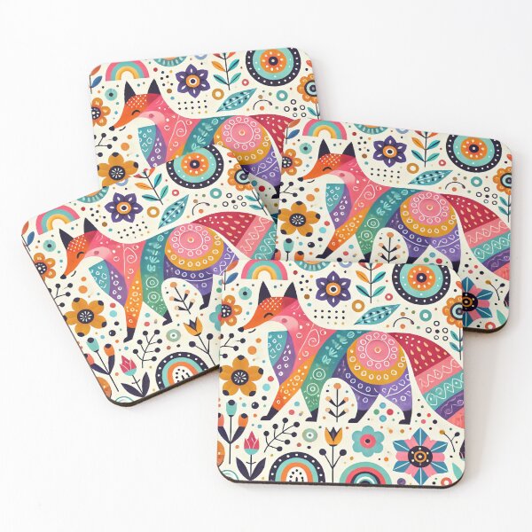 Item preview, Scandinavian Folk Art Rainbow Animals - Cute Colourful Fox by heidiannemorris designed and sold by FOLK ART FUSION by heidiannemorris.