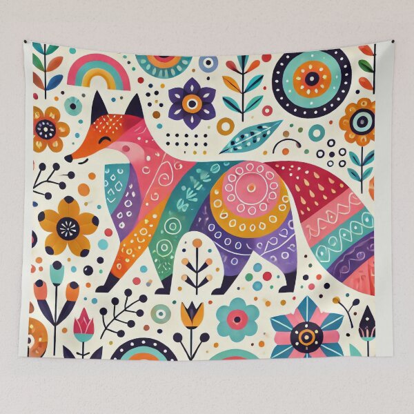 Item preview, Scandinavian Folk Art Rainbow Animals - Cute Colourful Fox by heidiannemorris designed and sold by FOLK ART FUSION by heidiannemorris.