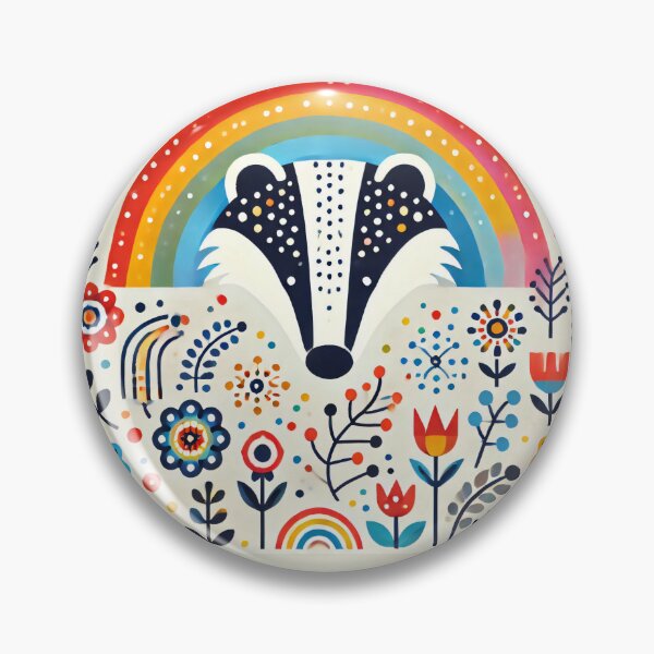 Item preview, Scandinavian Folk Art Rainbow Animals - Bright Beautiful Badger by heidiannemorris designed and sold by FOLK ART FUSION by heidiannemorris.