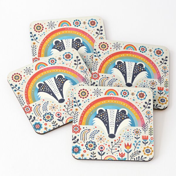 Item preview, Scandinavian Folk Art Rainbow Animals - Bright Beautiful Badger by heidiannemorris designed and sold by FOLK ART FUSION by heidiannemorris.