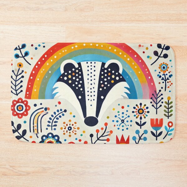 Item preview, Scandinavian Folk Art Rainbow Animals - Bright Beautiful Badger by heidiannemorris designed and sold by FOLK ART FUSION by heidiannemorris.