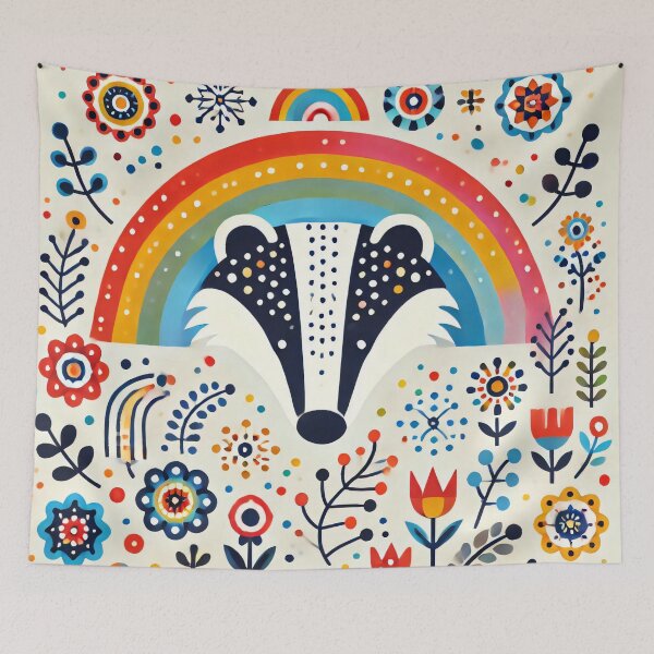 Item preview, Scandinavian Folk Art Rainbow Animals - Bright Beautiful Badger by heidiannemorris designed and sold by FOLK ART FUSION by heidiannemorris.