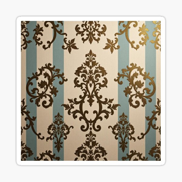 Item preview, Alabaster & Ice Blue Striped Antique Gold Ombre Damask designed and sold by DesignsByPrnces.