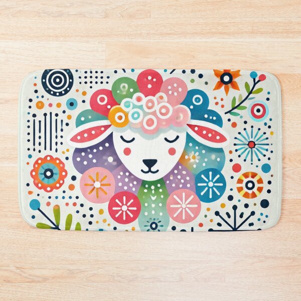 Item preview, Scandinavian Folk Art Rainbow Animals - Sleepy Sheep by heidiannemorris designed and sold by FOLK ART FUSION by heidiannemorris.