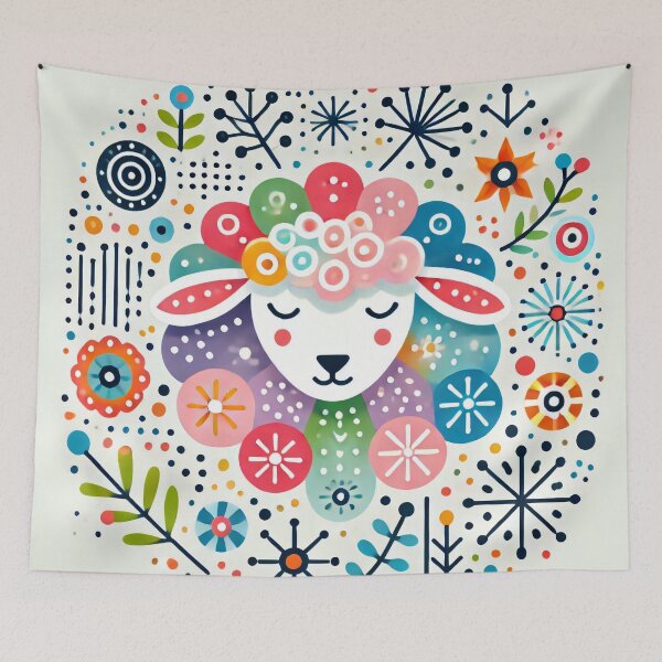 Item preview, Scandinavian Folk Art Rainbow Animals - Sleepy Sheep by heidiannemorris designed and sold by FOLK ART FUSION by heidiannemorris.