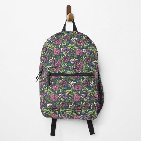 Vista previa del artículo con la obra «Patrón floral tropical vibrante con flores coloridas y vegetación exuberante sobre un fondo oscuro.», diseñado y vendido por BrinaPavlinka.