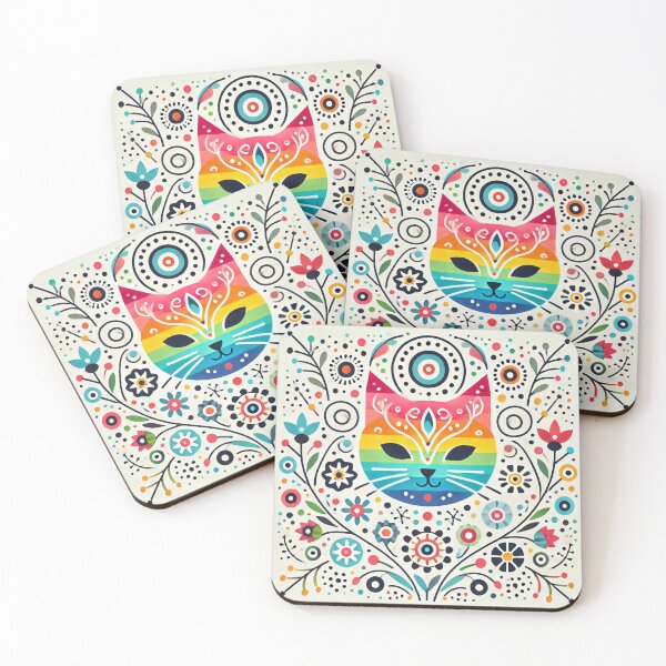 Item preview, Scandinavian Folk Art Rainbow Animals - Cute Colourful Cat by heidiannemorris designed and sold by FOLK ART FUSION.