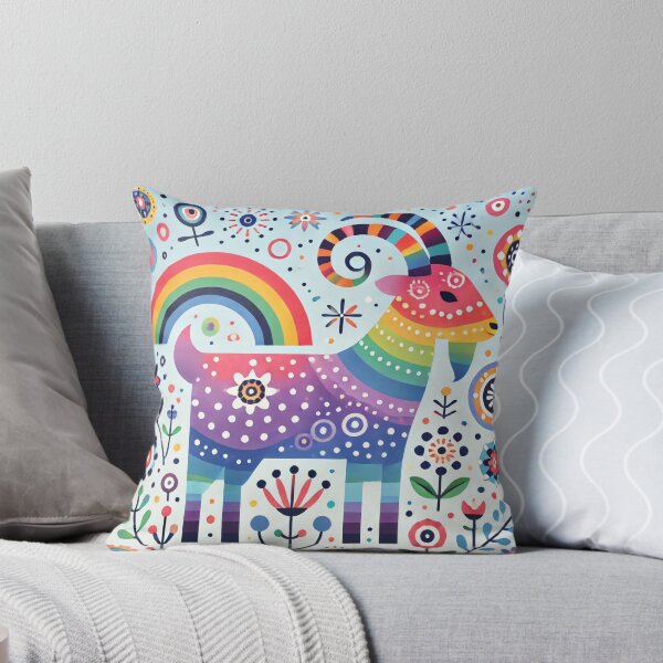 Item preview, Scandinavian Folk Art Rainbow Animals - Cute Colourful Aries Ram Zodiac by heidiannemorris designed and sold by FOLK ART FUSION by heidiannemorris.