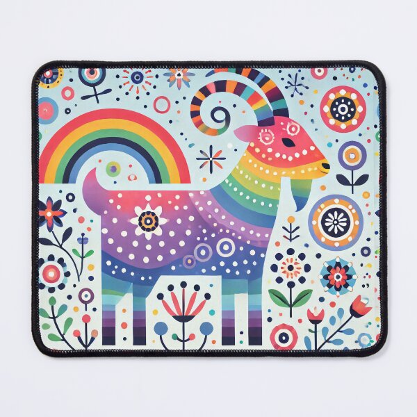 Item preview, Scandinavian Folk Art Rainbow Animals - Cute Colourful Aries Ram Zodiac by heidiannemorris designed and sold by FOLK ART FUSION by heidiannemorris.