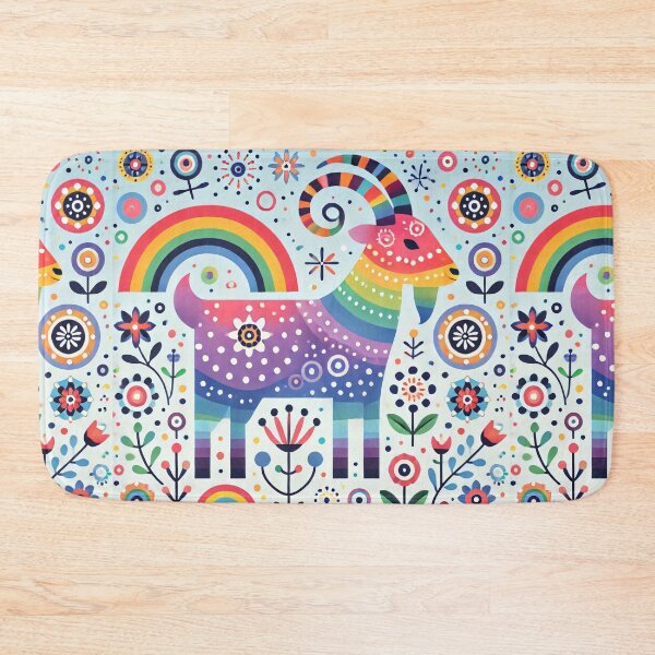 Item preview, Scandinavian Folk Art Rainbow Animals - Cute Colourful Aries Ram Zodiac by heidiannemorris designed and sold by FOLK ART FUSION by heidiannemorris.
