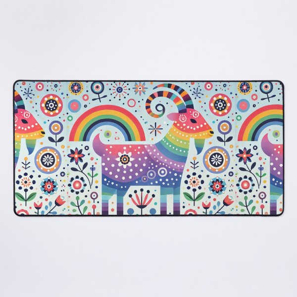 Item preview, Scandinavian Folk Art Rainbow Animals - Cute Colourful Aries Ram Zodiac by heidiannemorris designed and sold by FOLK ART FUSION by heidiannemorris.