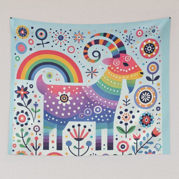 Item preview, Scandinavian Folk Art Rainbow Animals - Cute Colourful Aries Ram Zodiac by heidiannemorris designed and sold by FOLK ART FUSION by heidiannemorris.