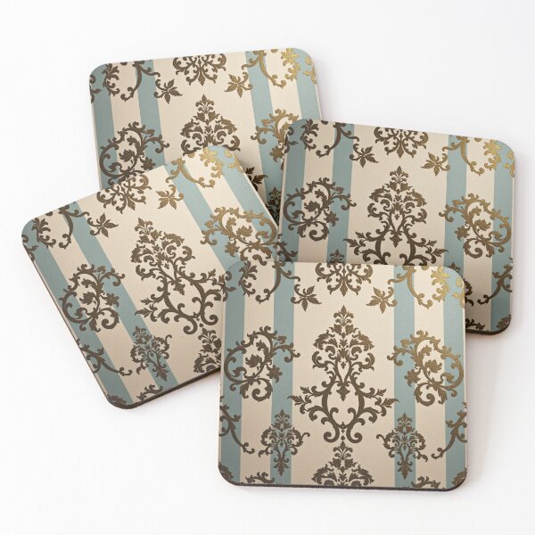 Item preview, Alabaster & Ice Blue Striped Antique Gold Ombre Damask designed and sold by DesignsByPrnces.