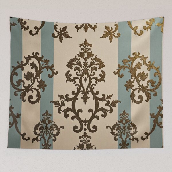 Item preview, Alabaster & Ice Blue Striped Antique Gold Ombre Damask designed and sold by DesignsByPrnces.
