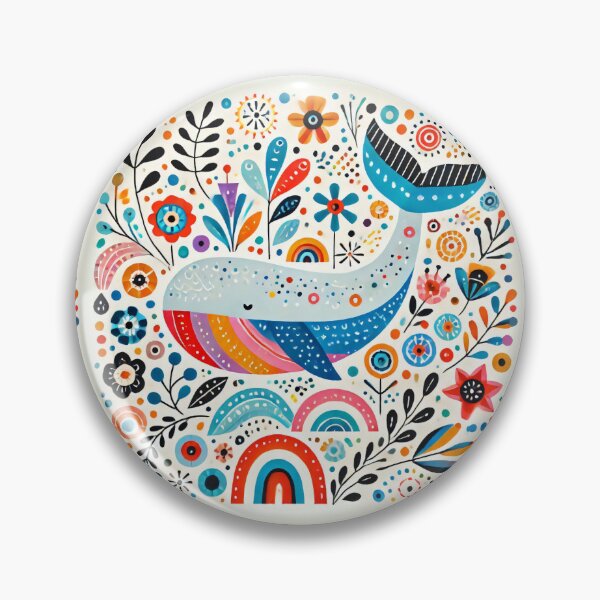 Item preview, Scandinavian Folk Art Rainbow Animals - Cute Colourful Whale by heidiannemorris designed and sold by FOLK ART FUSION.