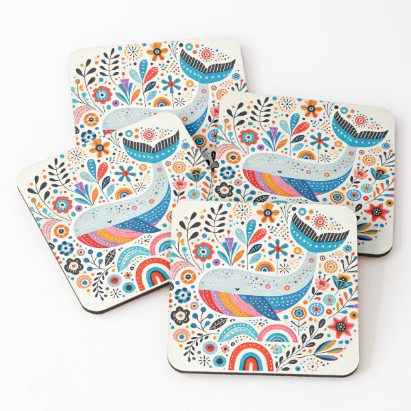 Item preview, Scandinavian Folk Art Rainbow Animals - Cute Colourful Whale by heidiannemorris designed and sold by FOLK ART FUSION by heidiannemorris.