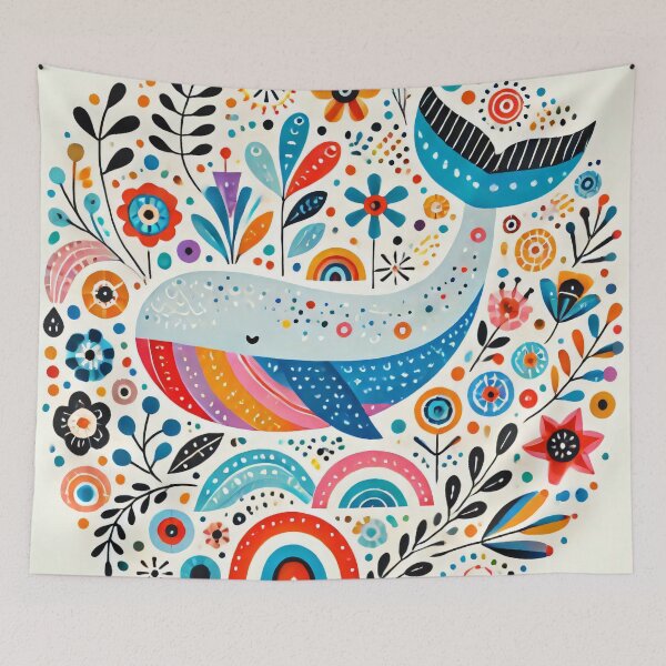 Item preview, Scandinavian Folk Art Rainbow Animals - Cute Colourful Whale by heidiannemorris designed and sold by FOLK ART FUSION by heidiannemorris.