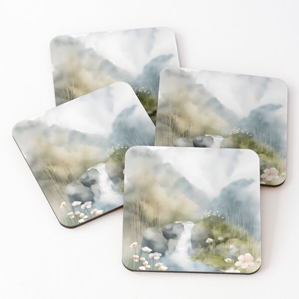 Item preview, Waterfall in Spring Landscape Watercolor Painting | Watercolor Landscape | Watercolor Art | Watercolor Scenery designed and sold by UnhingedBird.