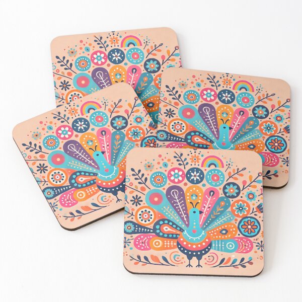 Item preview, Scandinavian Folk Art Rainbow Animals - Cute Colourful Peacock by heidiannemorris designed and sold by FOLK ART FUSION.
