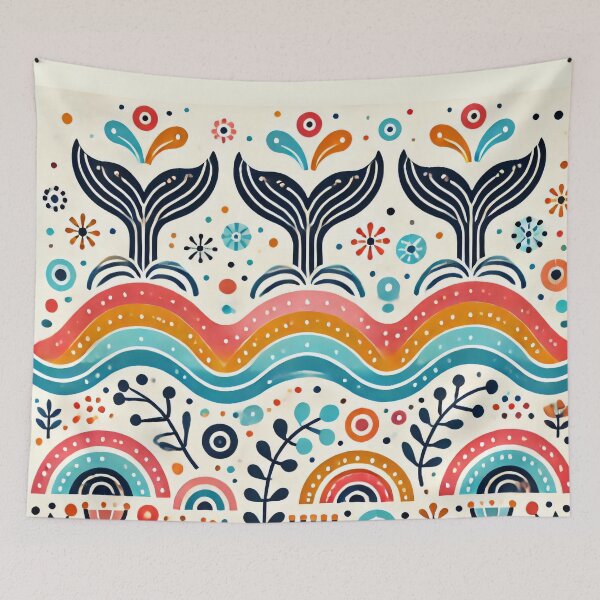 Item preview, Scandinavian Folk Art Rainbow Animals - Three Whale Tails by heidiannemorris designed and sold by FOLK ART FUSION by heidiannemorris.