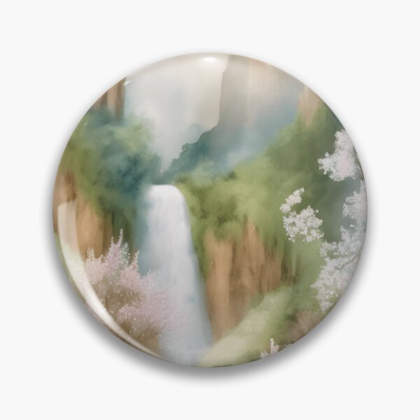 Item preview, Waterfall in Summer Landscape Watercolor Painting | Watercolor Landscape | Watercolor Art | Watercolor Scenery designed and sold by UnhingedBird.