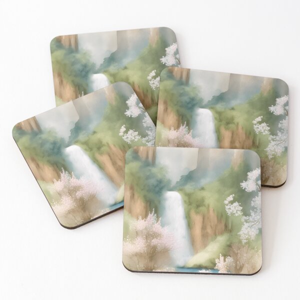 Item preview, Waterfall in Summer Landscape Watercolor Painting | Watercolor Landscape | Watercolor Art | Watercolor Scenery designed and sold by UnhingedBird.