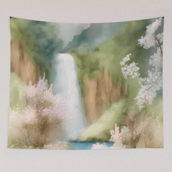 Item preview, Waterfall in Summer Landscape Watercolor Painting | Watercolor Landscape | Watercolor Art | Watercolor Scenery designed and sold by UnhingedBird.