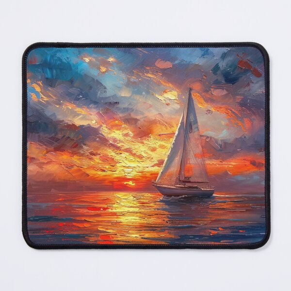 Item preview, Sailing boat in ocean at sunset - Acrylic landscape painting designed and sold by TheArtistOf2022.