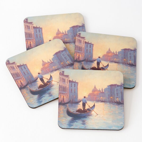 Item preview, Gondola in river in Venice at sunrise painting designed and sold by TheArtistOf2022.
