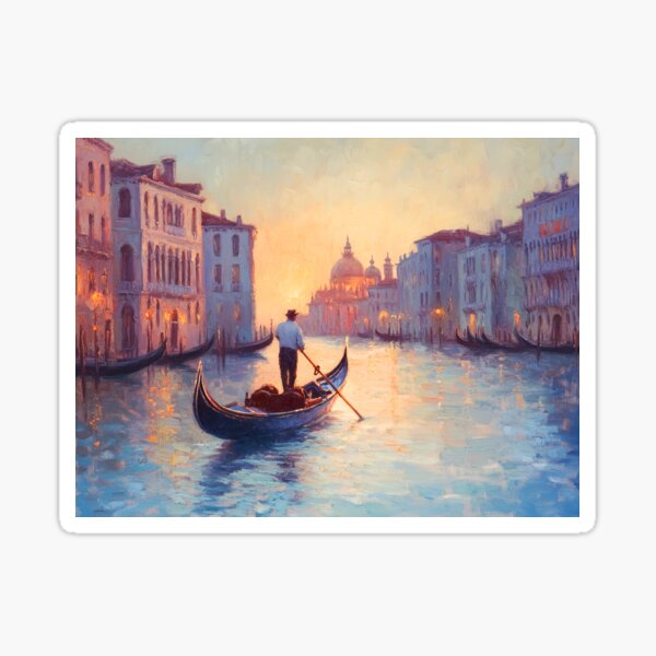 Item preview, Gondola in river in Venice at sunrise painting designed and sold by TheArtistOf2022.