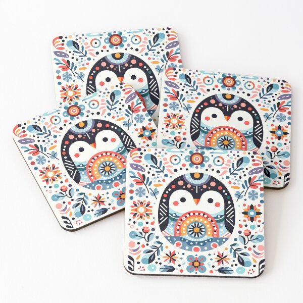 Item preview, Scandinavian Folk Art Rainbow Animals - Cute Colourful Penguin by heidiannemorris designed and sold by FOLK ART FUSION by heidiannemorris.