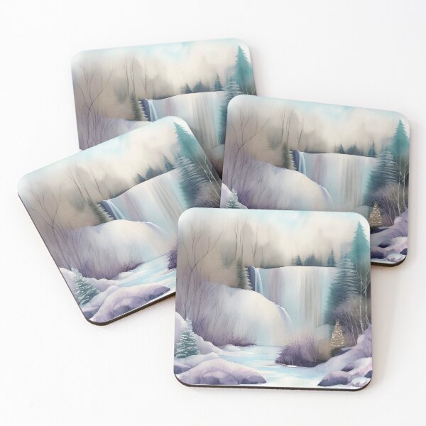 Item preview, Waterfall in Winter Landscape Watercolor Painting | Watercolor Landscape | Watercolor Art | Watercolor Scenery designed and sold by UnhingedBird.