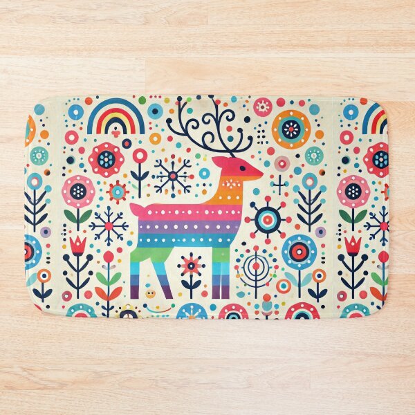 Item preview, Scandinavian Folk Art Rainbow Animals - Cute Colourful Stag by heidiannemorris designed and sold by FOLK ART FUSION by heidiannemorris.