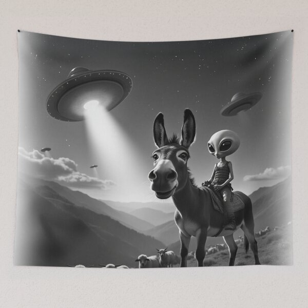 Item preview, Donkey Alien Abductions Selfie: A fun and hilarious pattern featuring animals taking selfies with aliens during an unexpected encounter. designed and sold by Grang Art Artistic Designs.