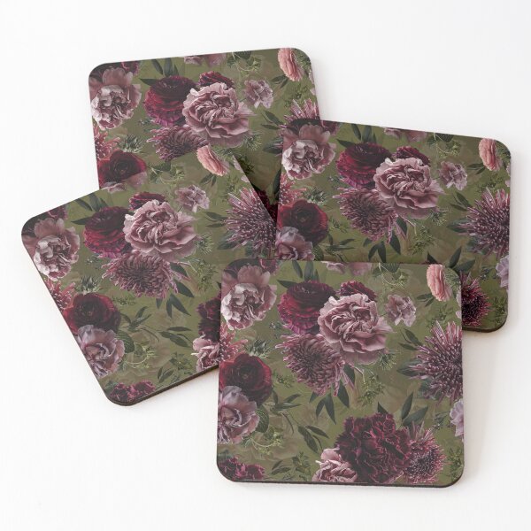 Item preview, Vintage Dramatic Glamour Real Moody Florals - Dark Roses And chrysantems - green - double layer  designed and sold by UtArt.