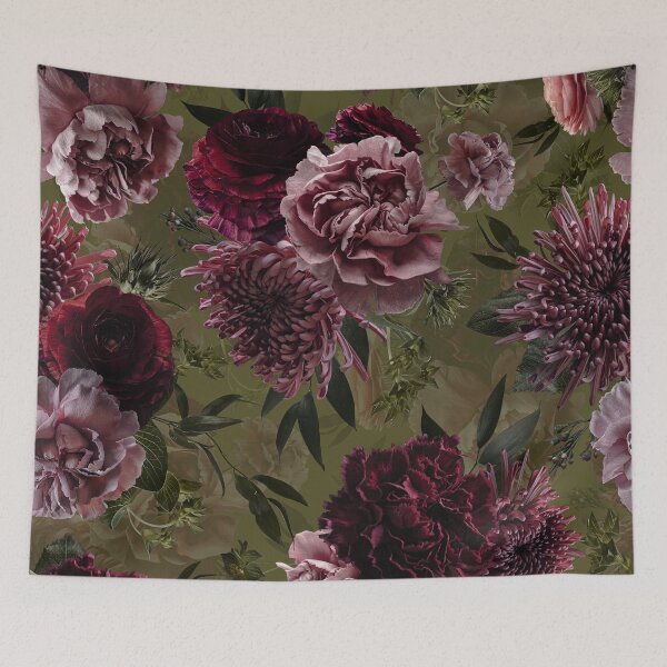 Item preview, Vintage Dramatic Glamour Real Moody Florals - Dark Roses And chrysantems - green - double layer  designed and sold by UtArt.
