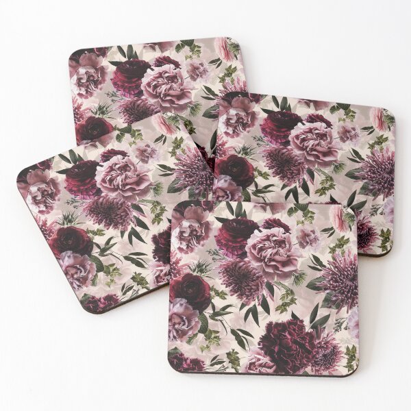 Item preview, Vintage Dramatic Glamour Real Moody Florals - Dark Roses And chrysantems - pale pink - double layer  designed and sold by UtArt.