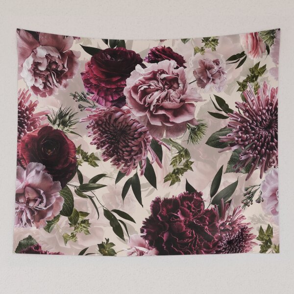 Item preview, Vintage Dramatic Glamour Real Moody Florals - Dark Roses And chrysantems - pale pink - double layer  designed and sold by UtArt.