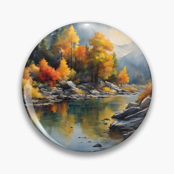 Item preview, Mountains in Autumn Landscape Watercolor Painting | Watercolor Landscape | Watercolor Art | Watercolor Scenery designed and sold by UnhingedBird.