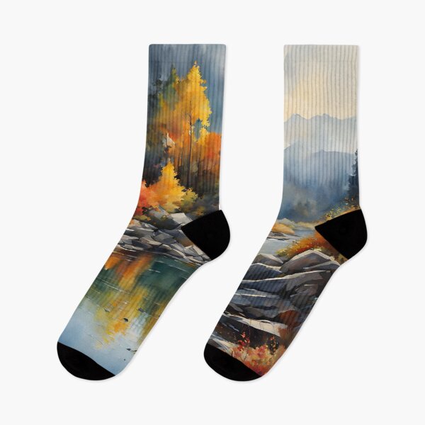 Item preview, Mountains in Autumn Landscape Watercolor Painting | Watercolor Landscape | Watercolor Art | Watercolor Scenery designed and sold by UnhingedBird.