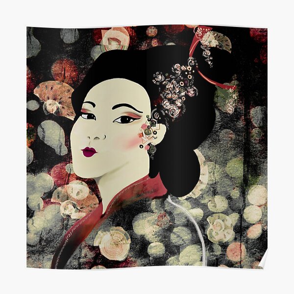 Geisha Print on Abstract Background Poster
