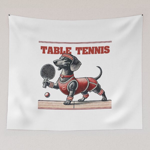 Item preview, Dachshund Dog Retro Table Tennis Game designed and sold by LuminOrb.